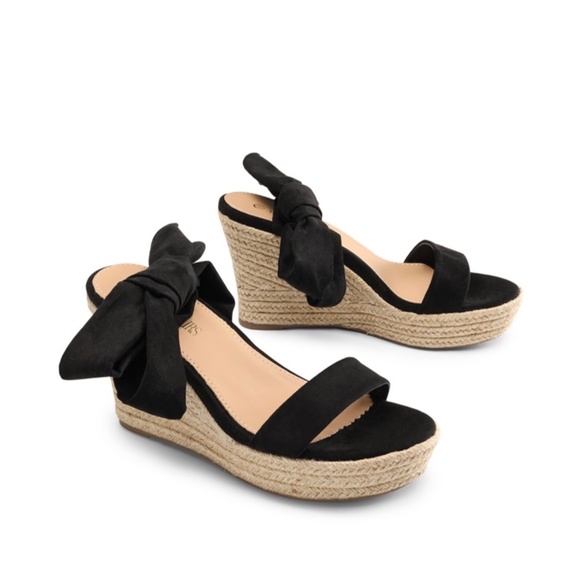 Black Espadrilles Ankle ribbon Tie Lace Up Platform Wedges sz 7 high heel shoes - Picture 5 of 13